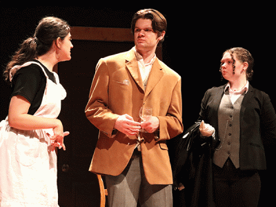 Joel Baumgarten (center) as Dr. Jekyll and Mr. Hyde. (Photo by Sarah Kate Merrill, CIU Student Photographer)